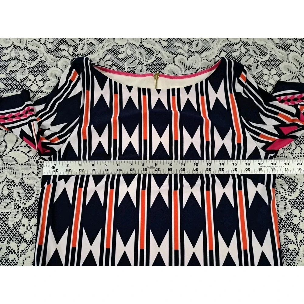 Eliza J Shift Dress 12 Abstract Print Artsy Stretch‎ Knit Lined Back Zip Beachy